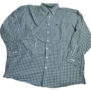 Vintage Panhandle Slim Green Blue Checkered Plaid Button Down Shirt Men’s‎ 2XL